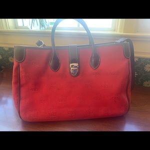 Dooney & Bourke Red Canvas Brown Leather Tote